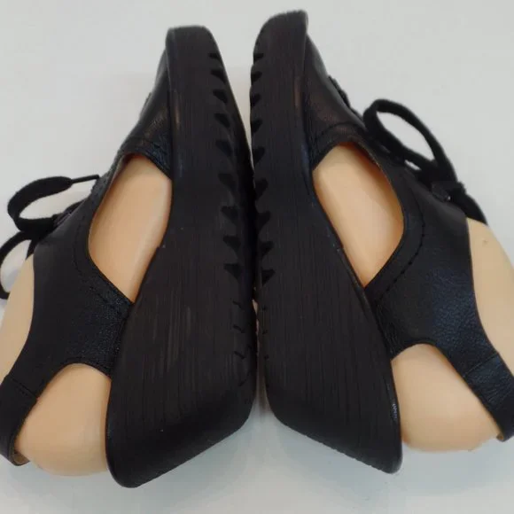 FLY London Black Leather Wedge Lace Up Sandals Shoes "Ylfa" Size 41 or US 10.5 - Picture 6 of 12